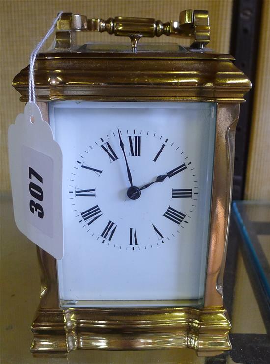 French gilt brass carriage clock, push repeat